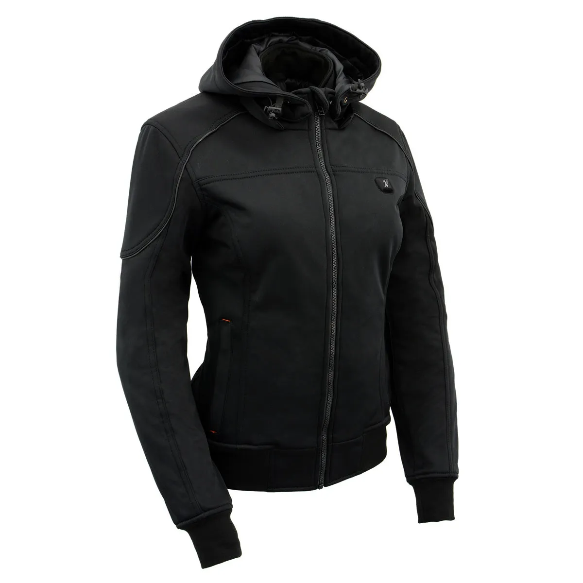 Nexgen Heat MPL2761SET Women's Black 'Heated' Soft Shell Racing Style Heated Jacket for Hiking Riding w/ Battery