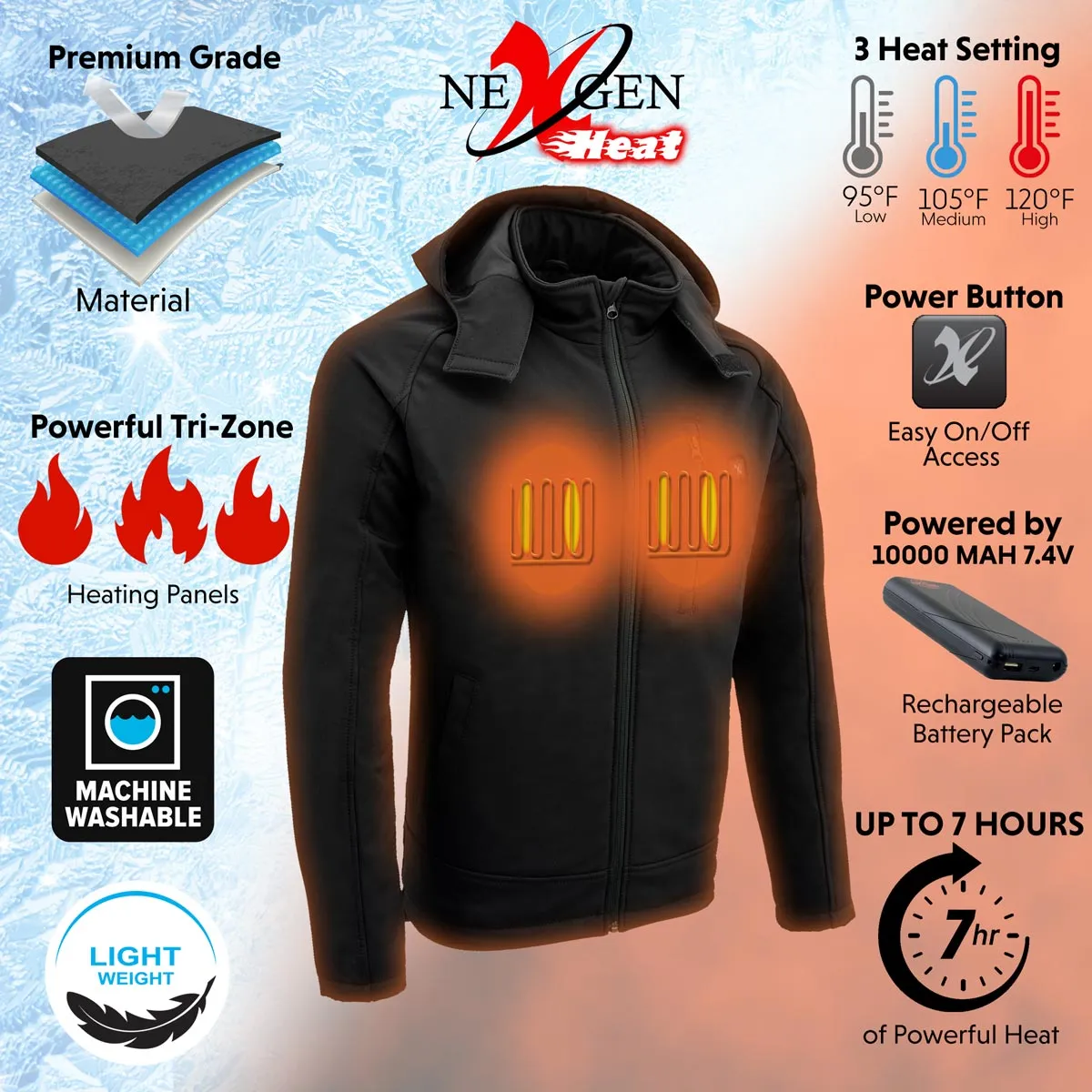 Nexgen Heat NXM1767SET Men's 'Ruffled' Black Soft Shell Heated Hooded