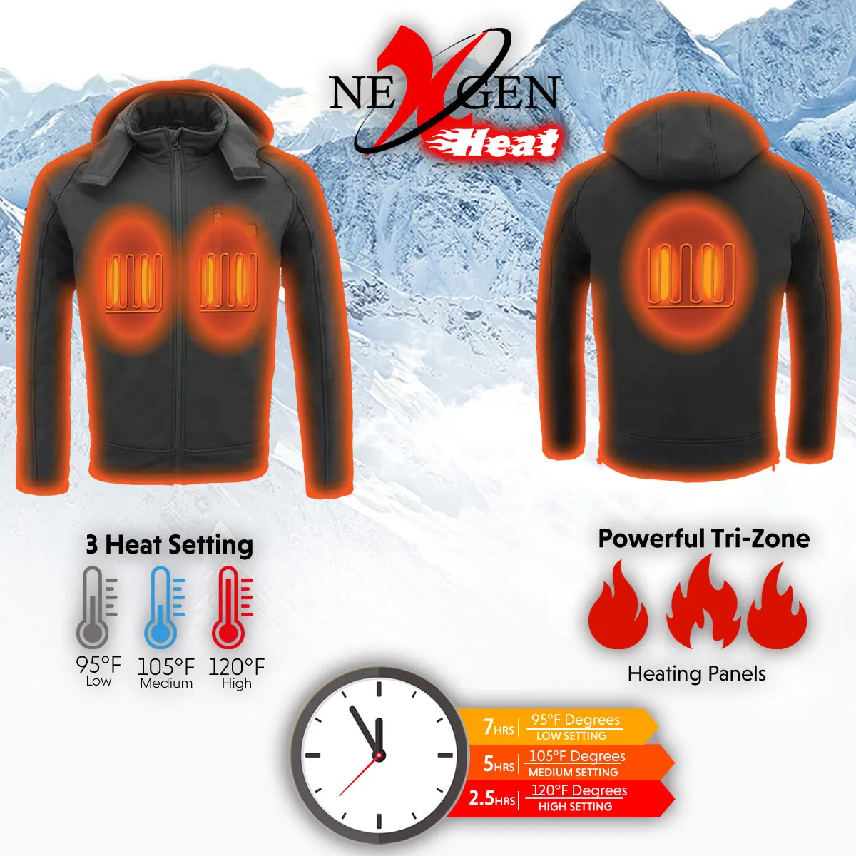 Nexgen Heat NXM1767SET Men's 'Ruffled' Black Soft Shell Heated Hooded