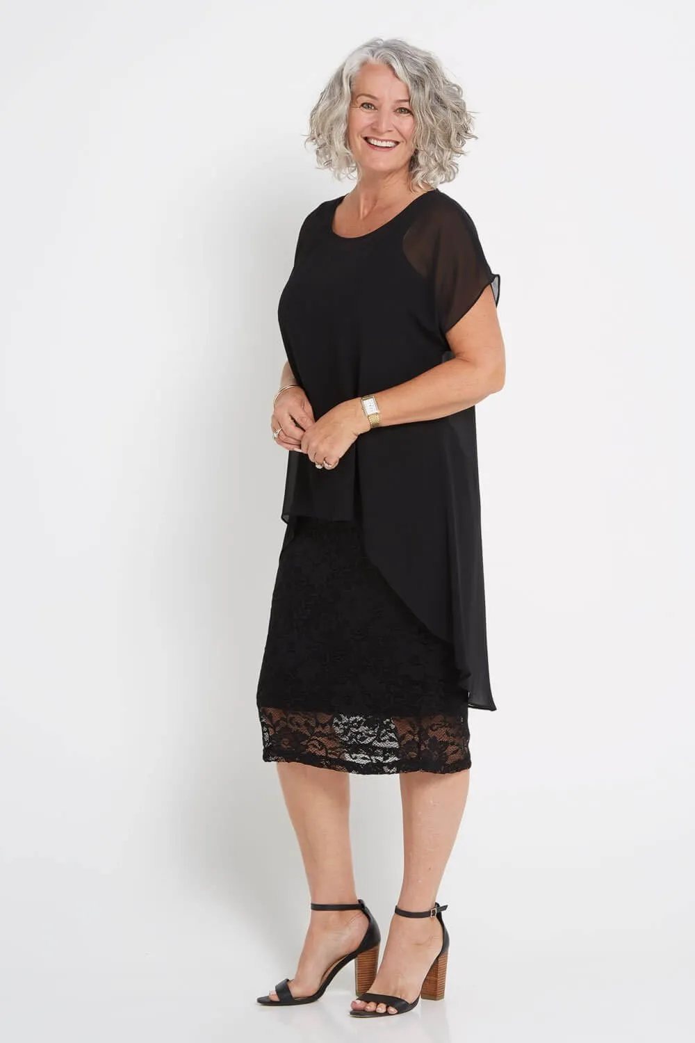 Ophelia Lace & Chiffon Dress - Black