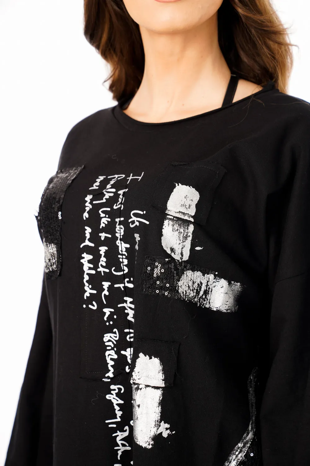 Oversized Patchwork Jersey Jumper with Sequin