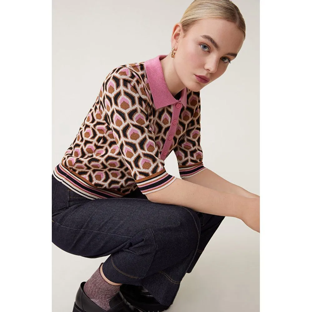 PALMER 3/4 Jacquard Knit Jumper Rose Pink