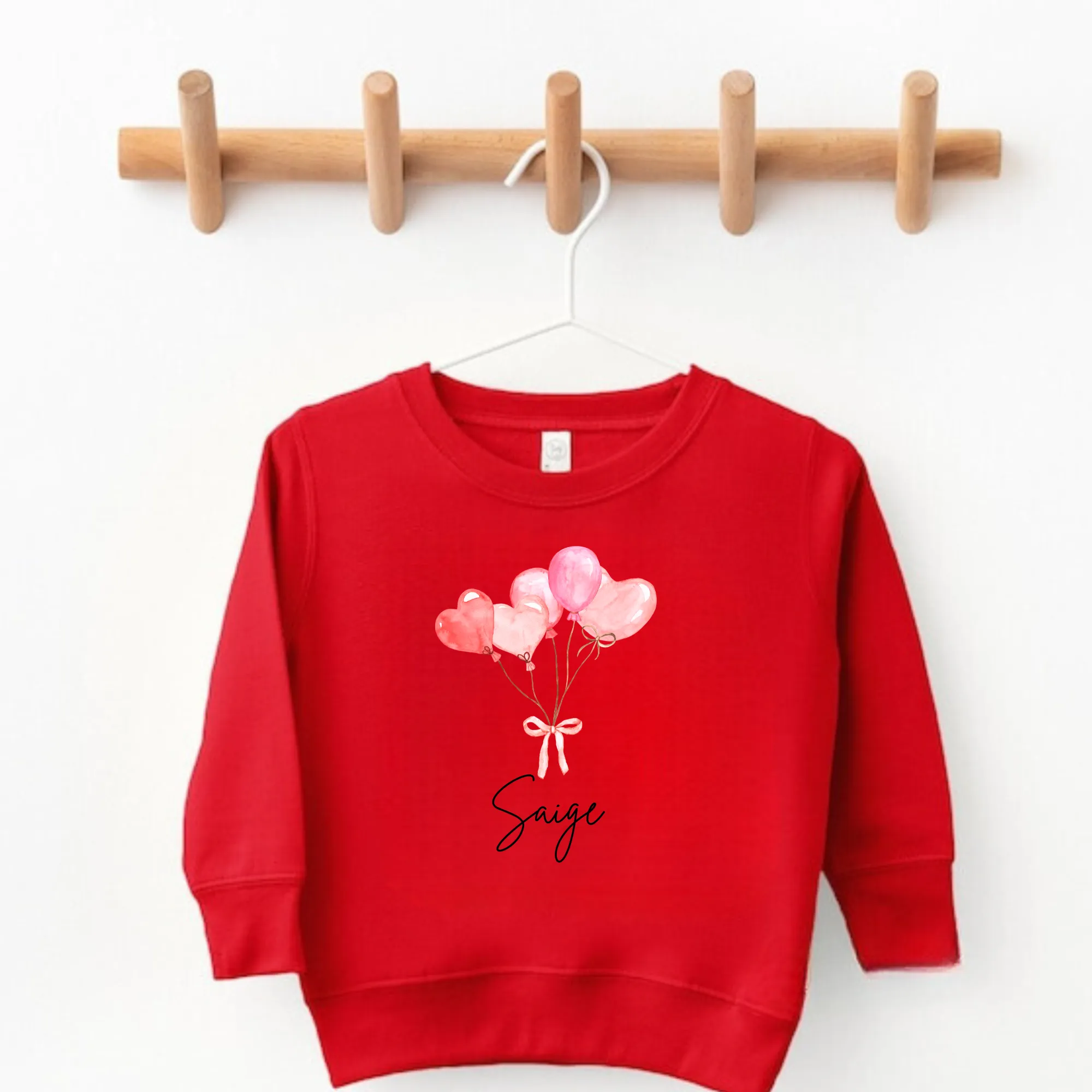 Personalized Valentine Balloon Sweatshirt with Name for Girls