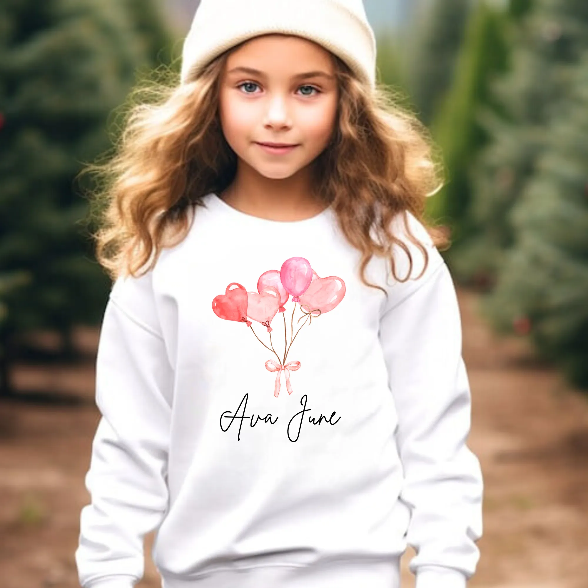 Personalized Valentine Balloon Sweatshirt with Name for Girls