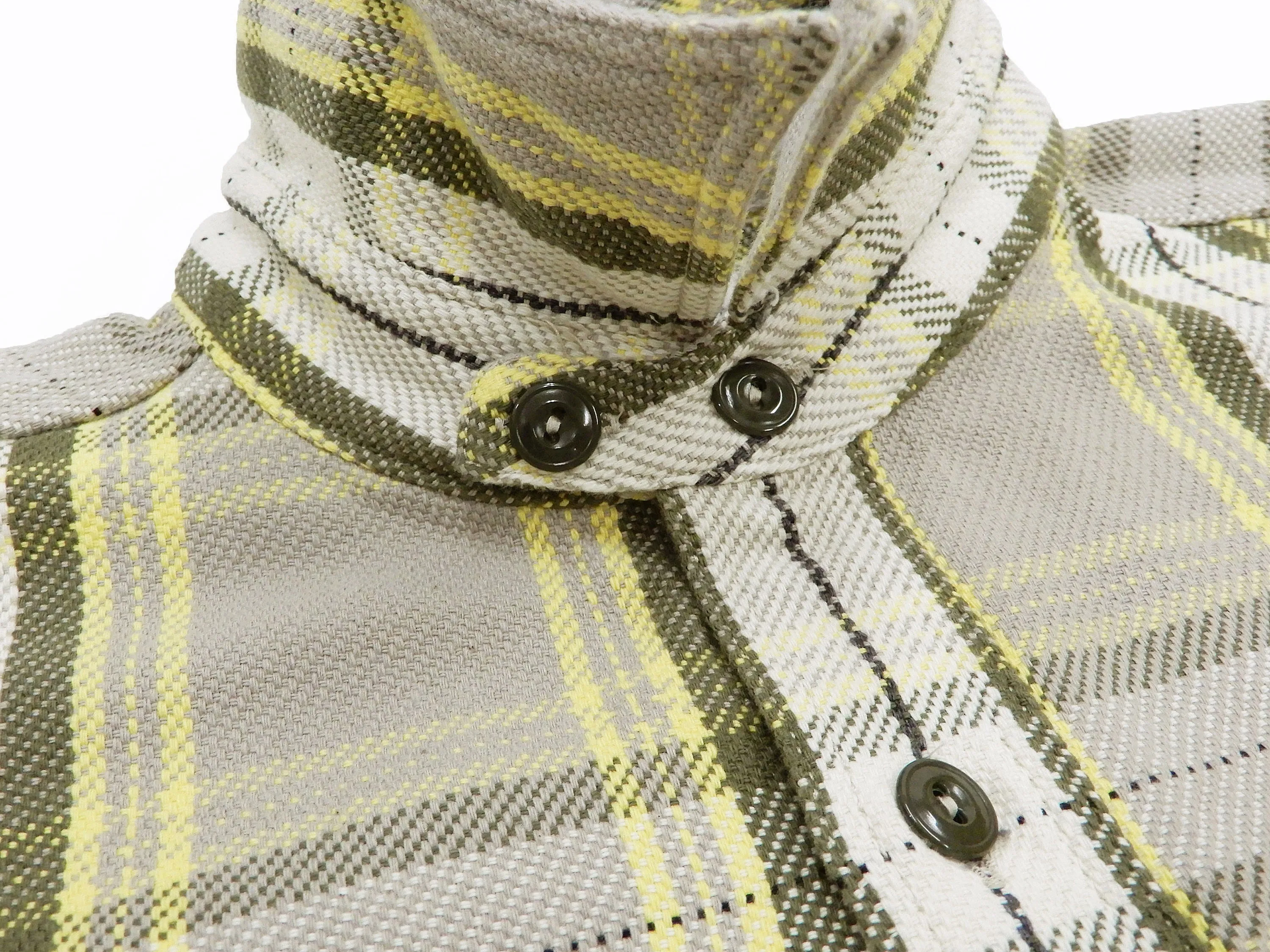 Pherrow's Plaid Flannel Shirt Mens Long Sleeve Checked Button Up Shirt 21W-720WS Beige/Yellow