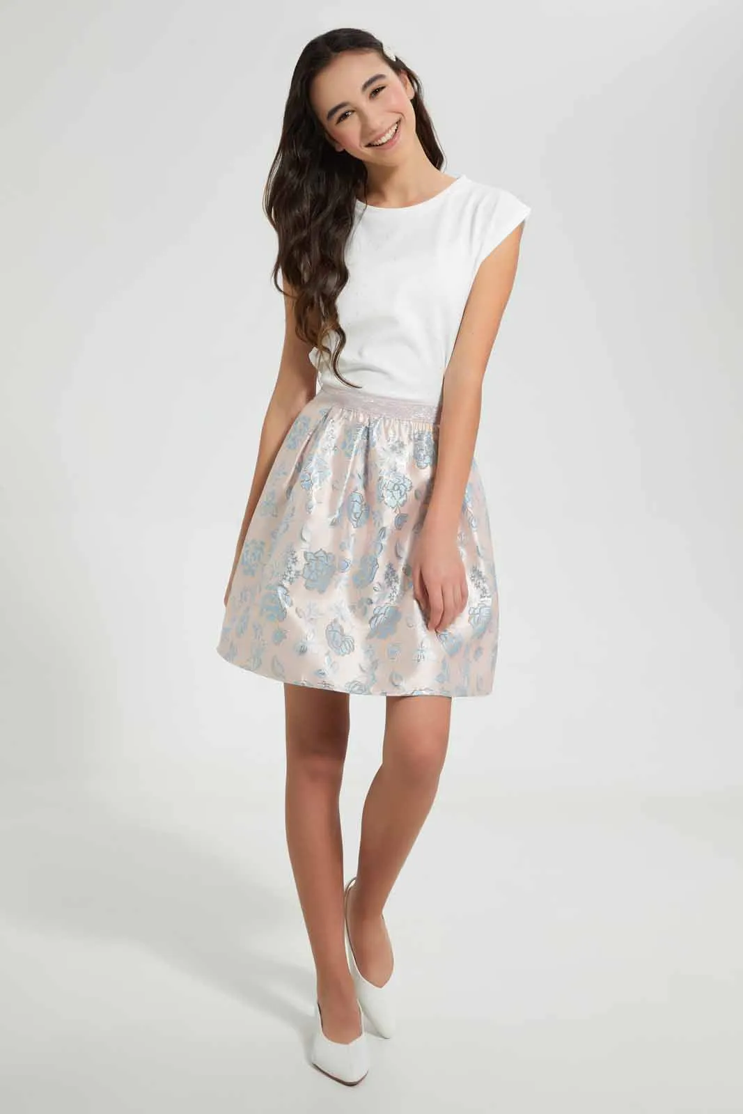 Pink Floral Skater Skirt