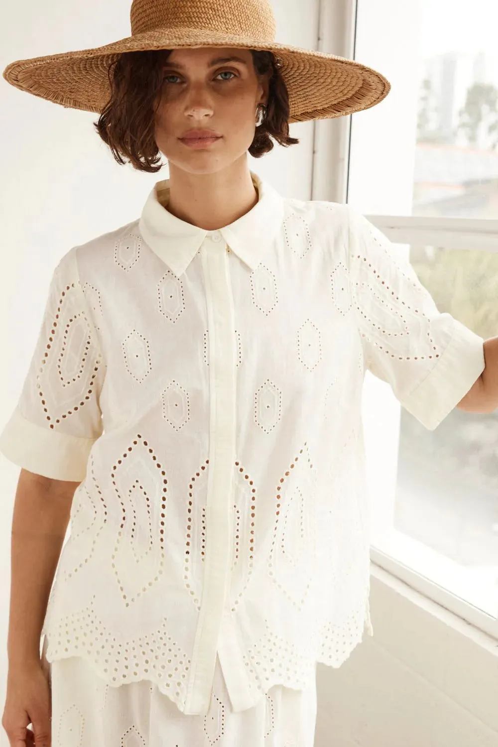 Pixel Top in Cream Broderie