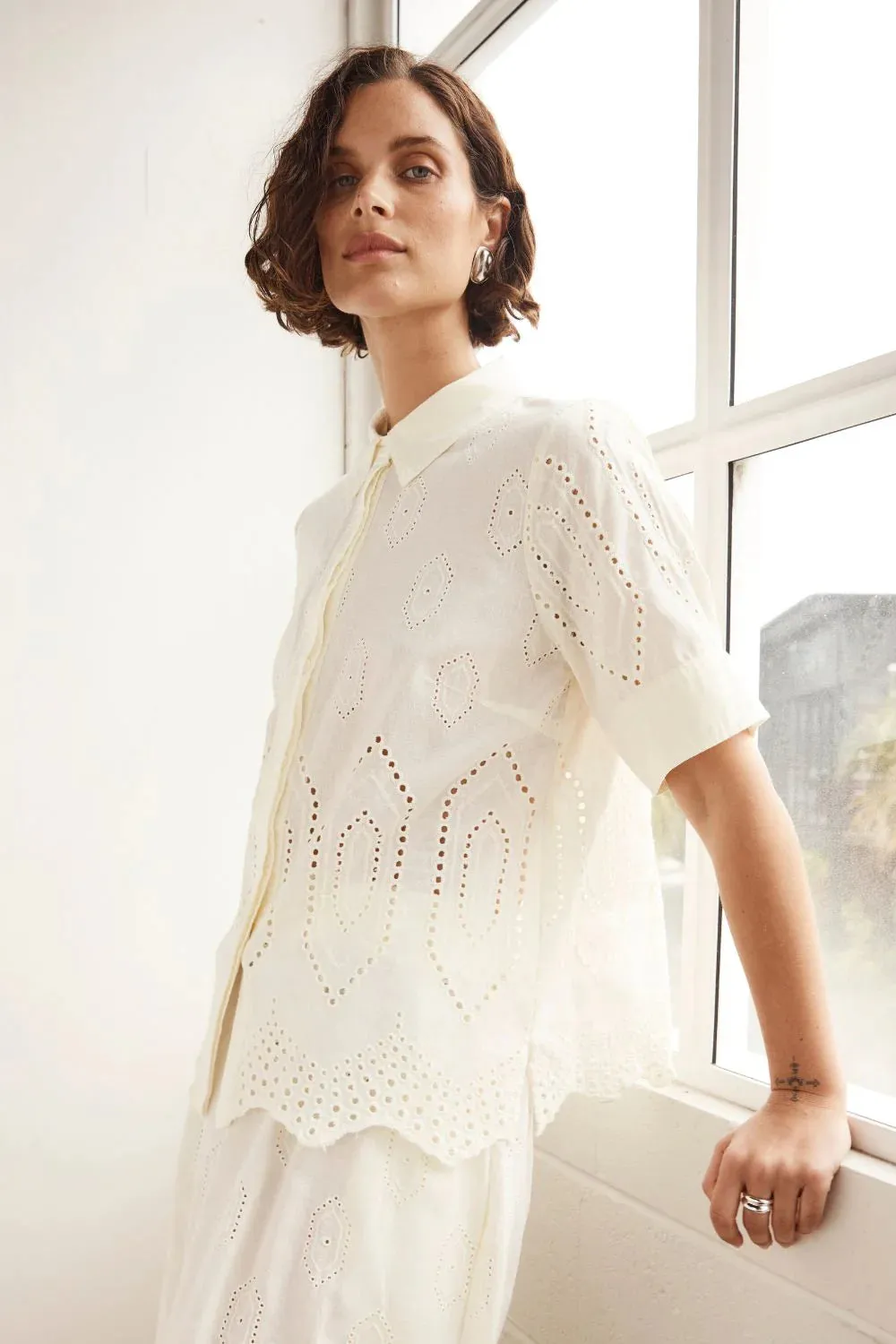 Pixel Top in Cream Broderie