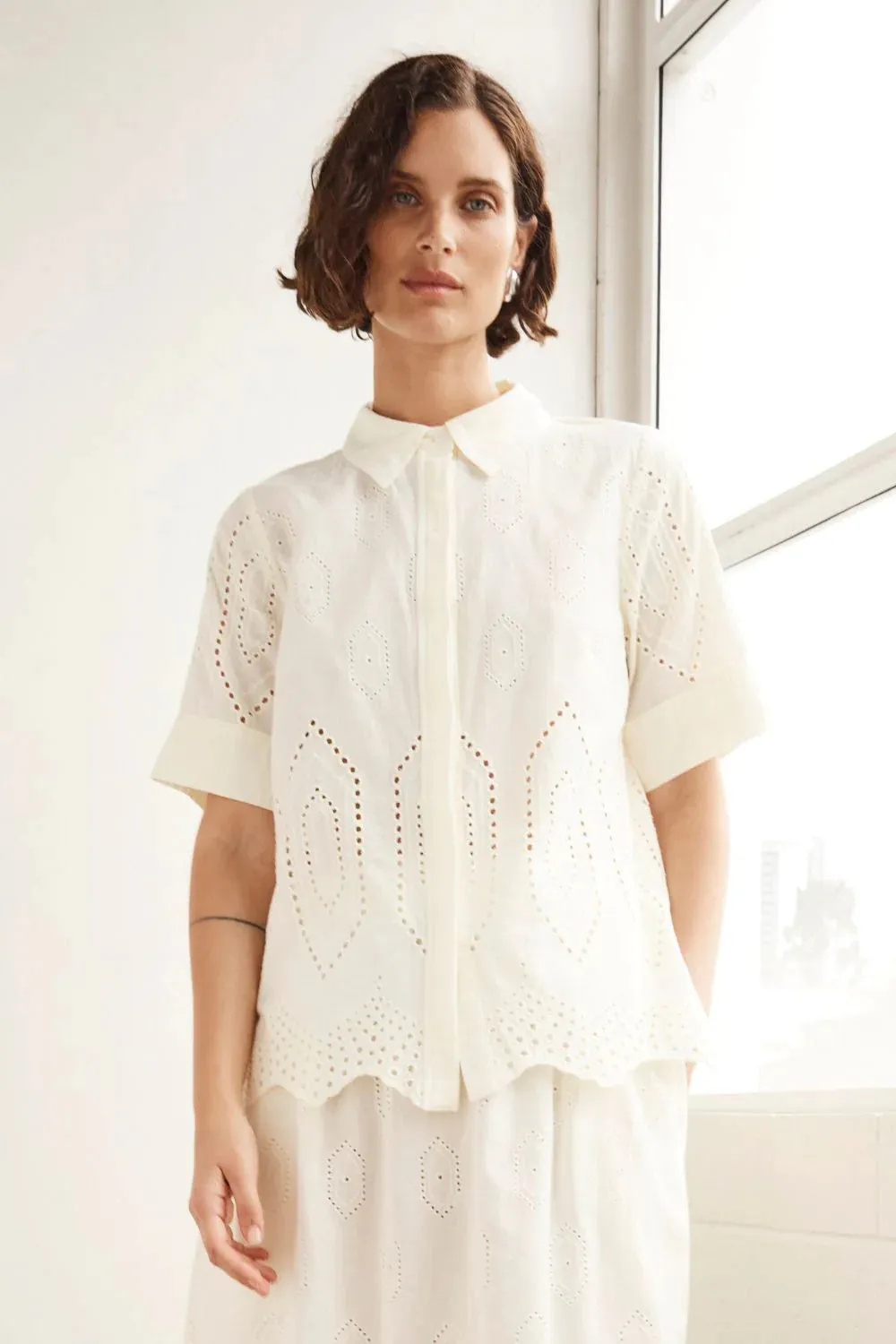 Pixel Top in Cream Broderie