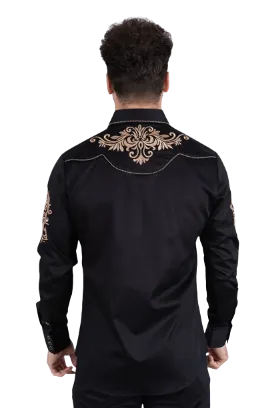 Platini Men's Cotton Black Embroidery Western Shirt