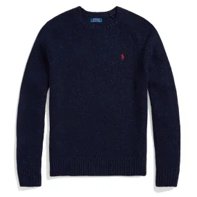 Polo Ralph Lauren Speckled Wool Blend Crew Neck Jumper Ancient Navy Donegal