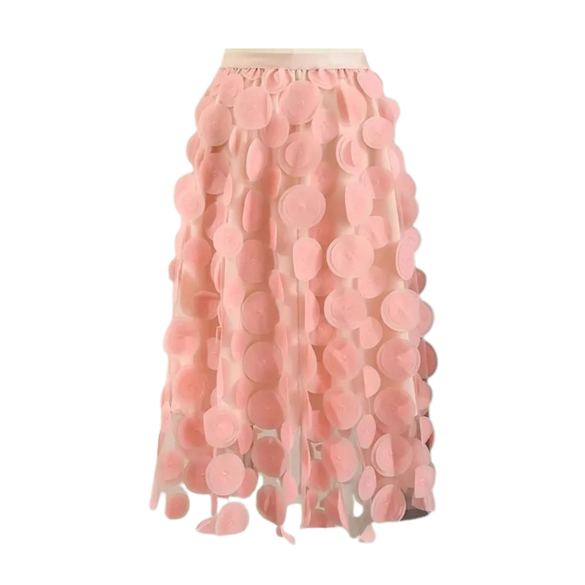 Pre Order:  High-Waist Polka Dots A-Line Mesh Midi Skirt