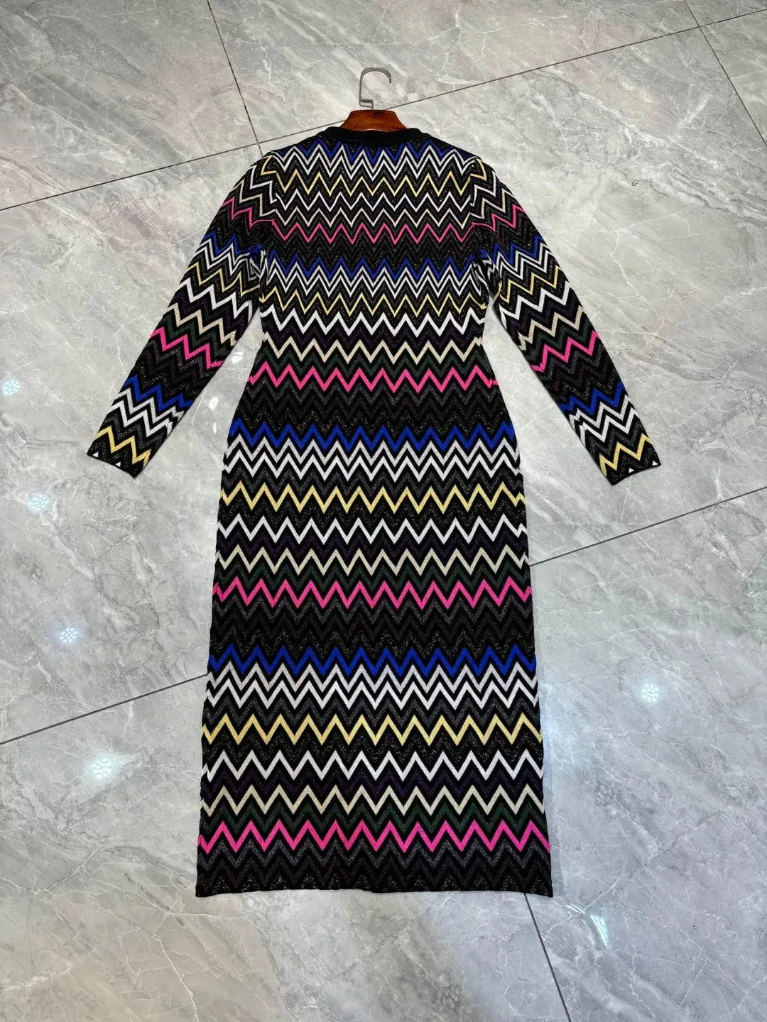 Pre Order:  Knitted Zigzag Wave Midi Dress