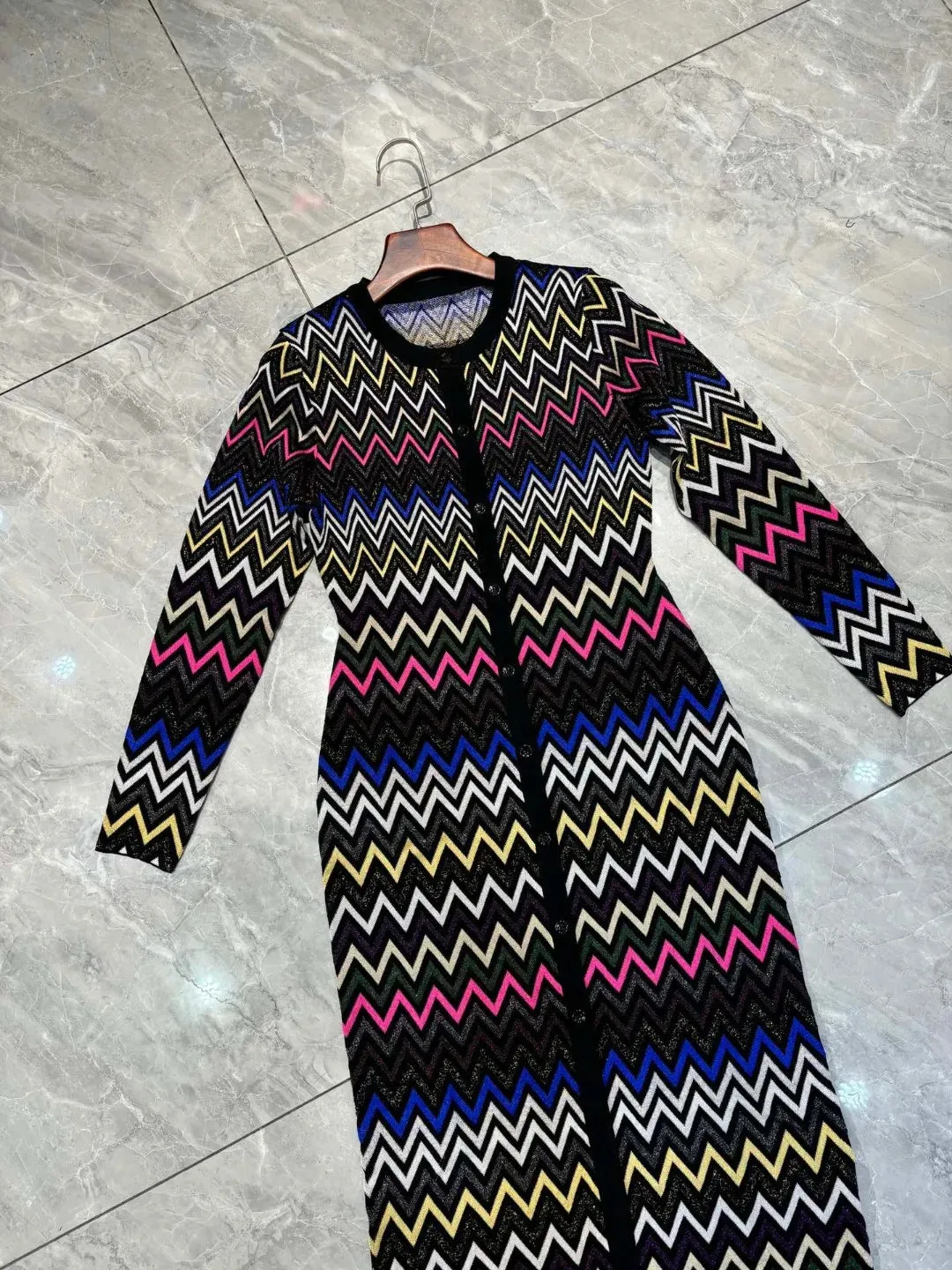 Pre Order:  Knitted Zigzag Wave Midi Dress