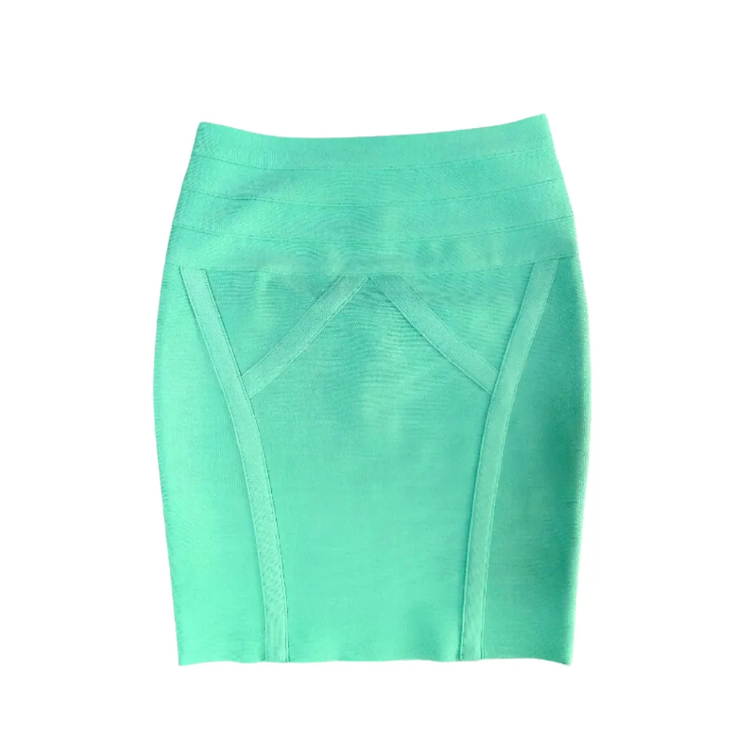 Pre Order:  Neon Solid Green Bandage Mini Skirt