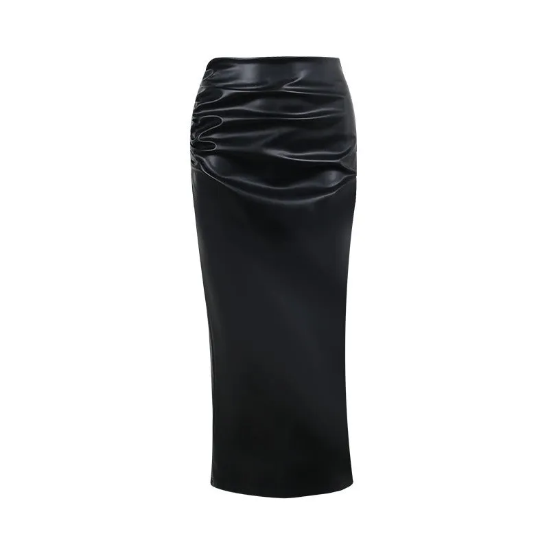 Pre Order:  Polyurethane Leather Back Slit Skirt