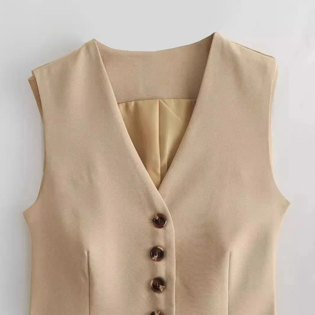 Pre Order:  Single Breasted Buttoned Vest   High Waisted Skirt