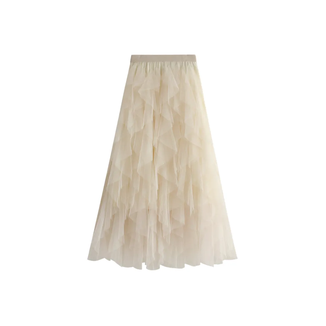 Pre Order:  Solid Pleated Tulle Maxi Skirt