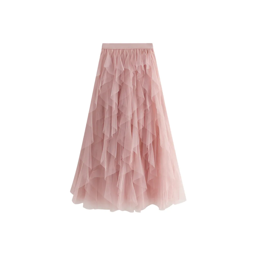 Pre Order:  Solid Pleated Tulle Maxi Skirt