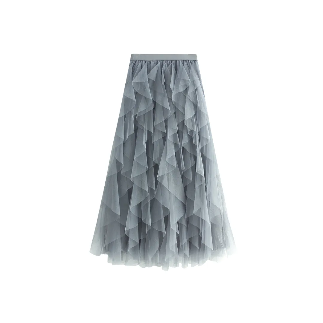 Pre Order:  Solid Pleated Tulle Maxi Skirt