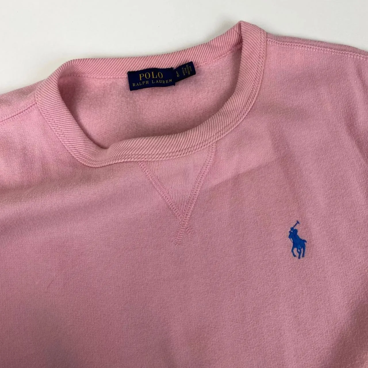 Preowned Polo Ralph Lauren Womens Sweatshirt Size L [Fit as M] Pink Cute Crewneck Jumper