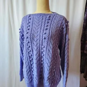 Purple cotton pop pom jumper hand knitted M/L