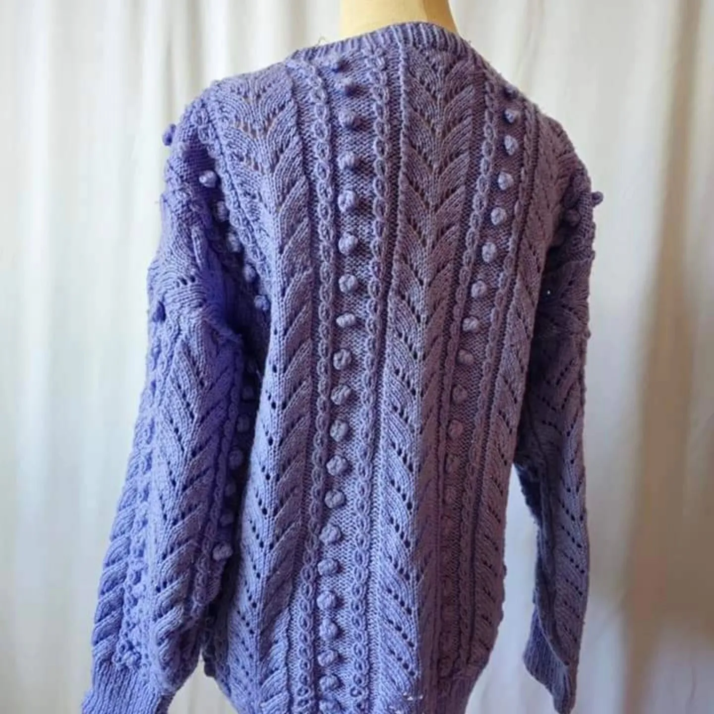 Purple cotton pop pom jumper hand knitted M/L