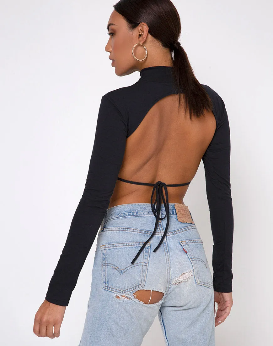 Quelia Crop Top in Black with 'Saint' Embro