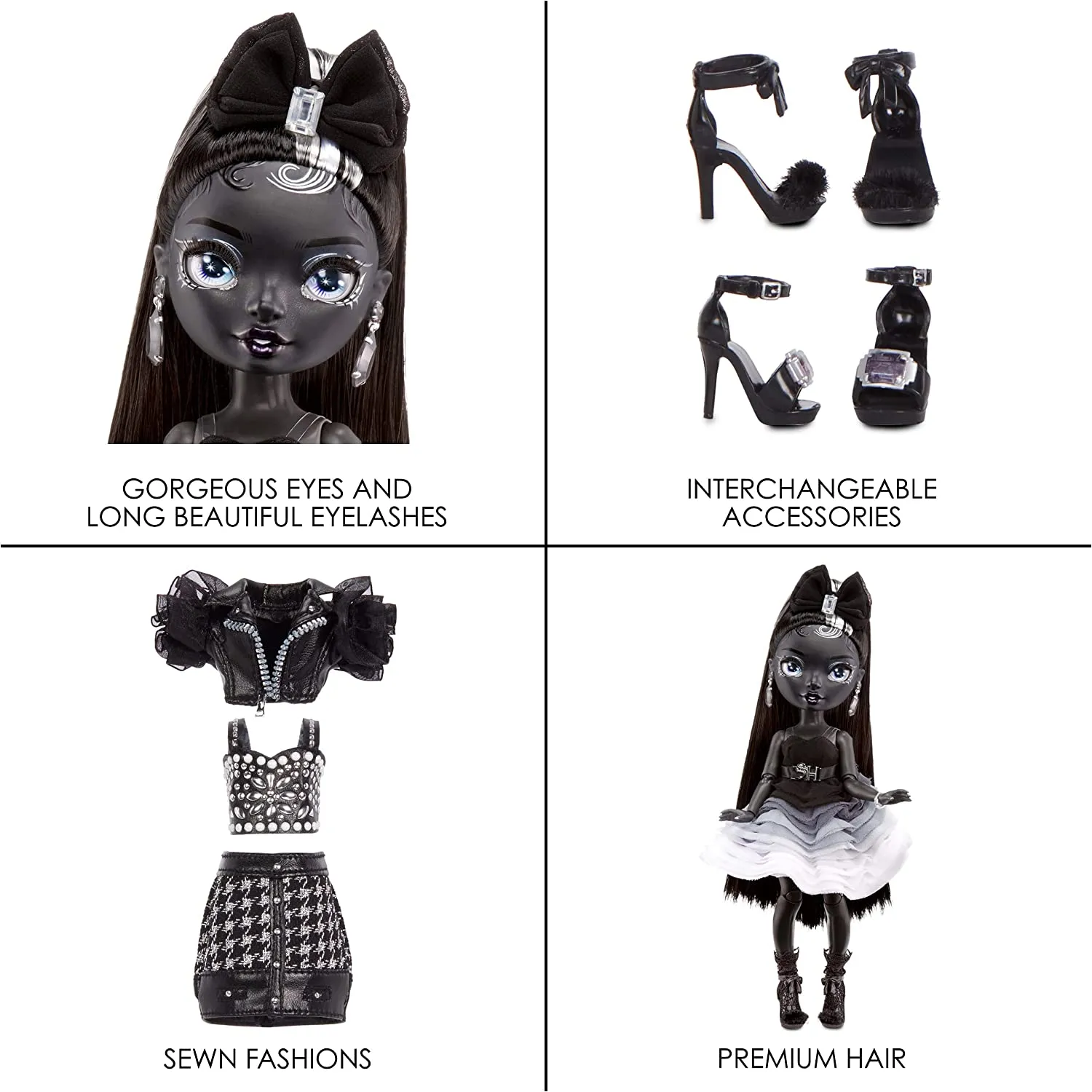 Rainbow High Shadow Series 1 Shanelle Onyx- Grayscale Fashion Doll. 2 Black Designer Outfits to Mix & Match with Accessories