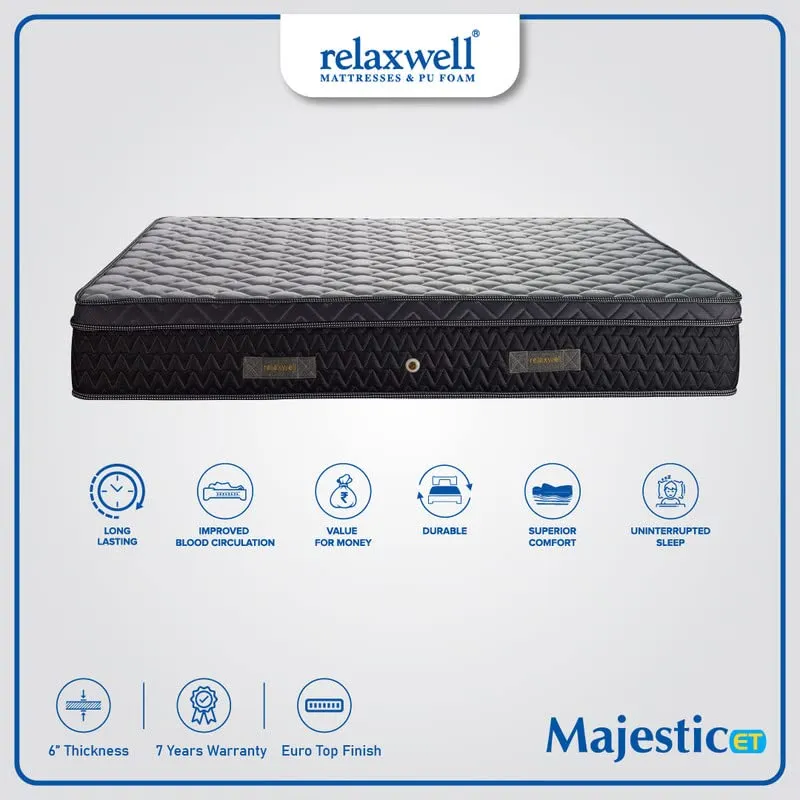 RELAXWELL MATRESSES Majestic ET - Foam with Euro Top Foam Mattress with Two Free Pillow for Your Comfort Night (78x60x6 Inches, Queen)