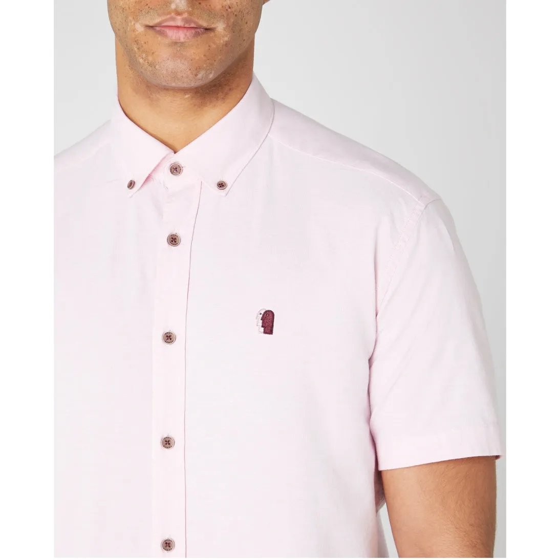 Remus Uomo Tapered Fit Oxford Cotton Short Sleeve Shirt 13600 Pink