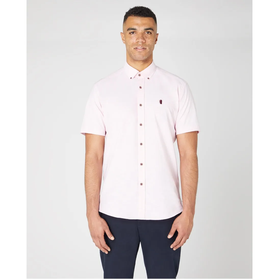 Remus Uomo Tapered Fit Oxford Cotton Short Sleeve Shirt 13600 Pink