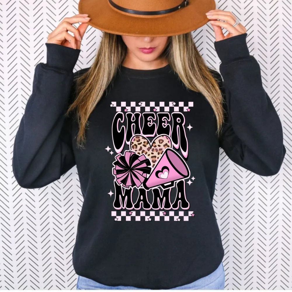 Retro Pink Cheer Mom Crewneck Sweatshirt