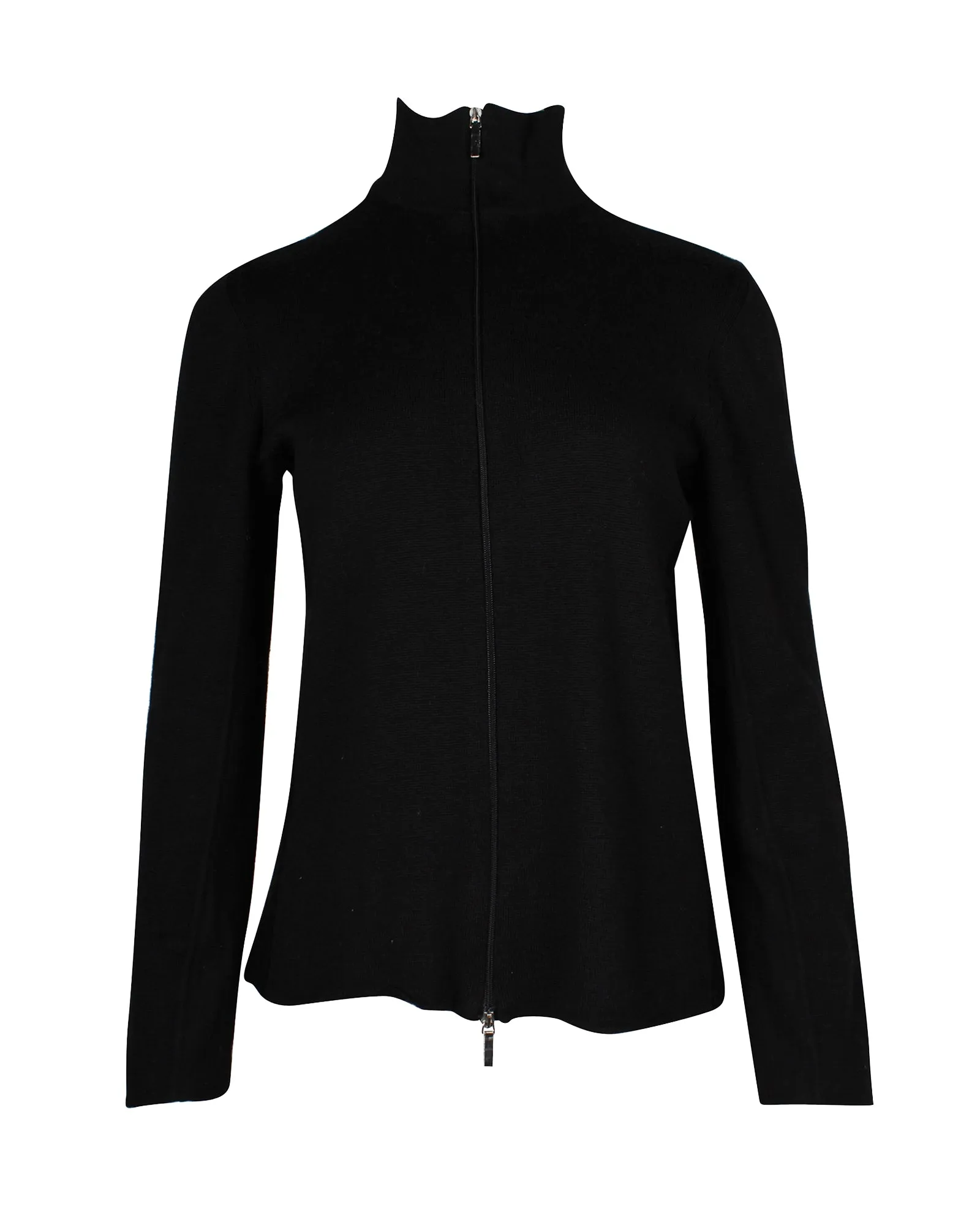 'S Max Mara Zipped Mock Neck Sweater in Black Lana Vergine