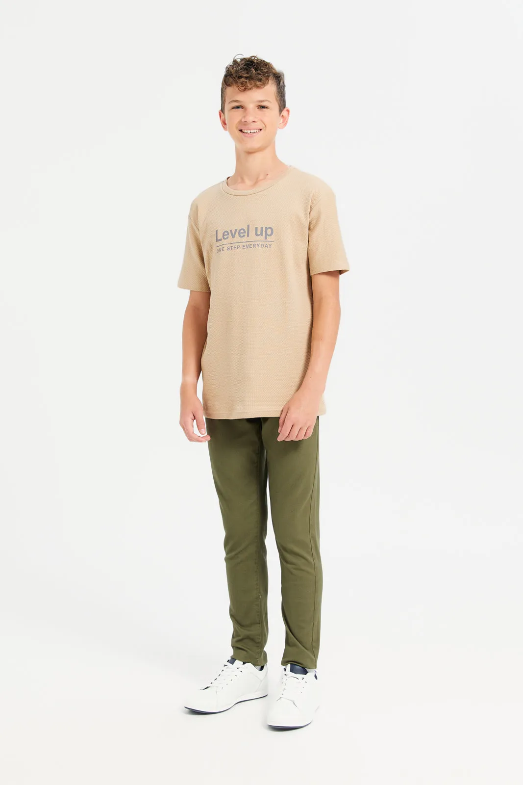 Senior Boys Beige Level Up Printed T-Shirt