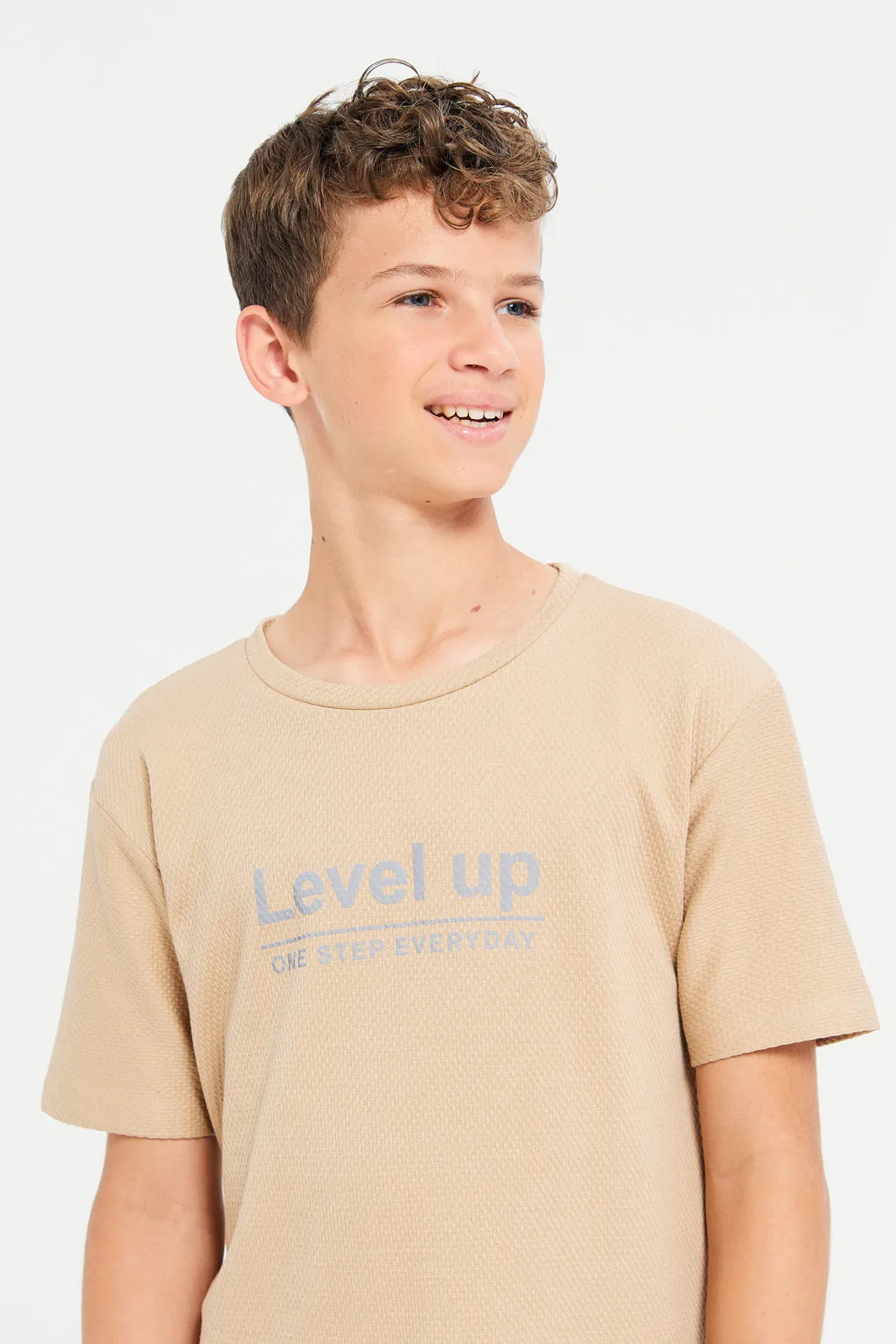 Senior Boys Beige Level Up Printed T-Shirt