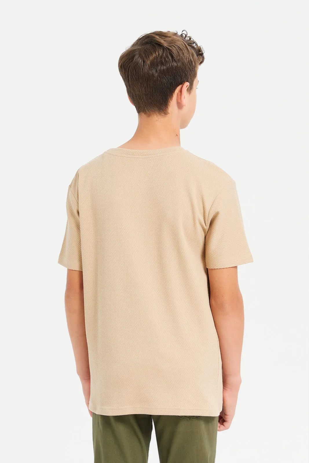 Senior Boys Beige Level Up Printed T-Shirt