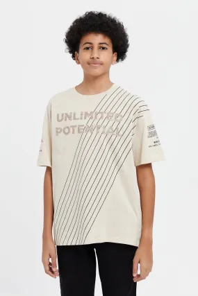 Senior Boys Beige Unlimited Print Oversize T-Shirt