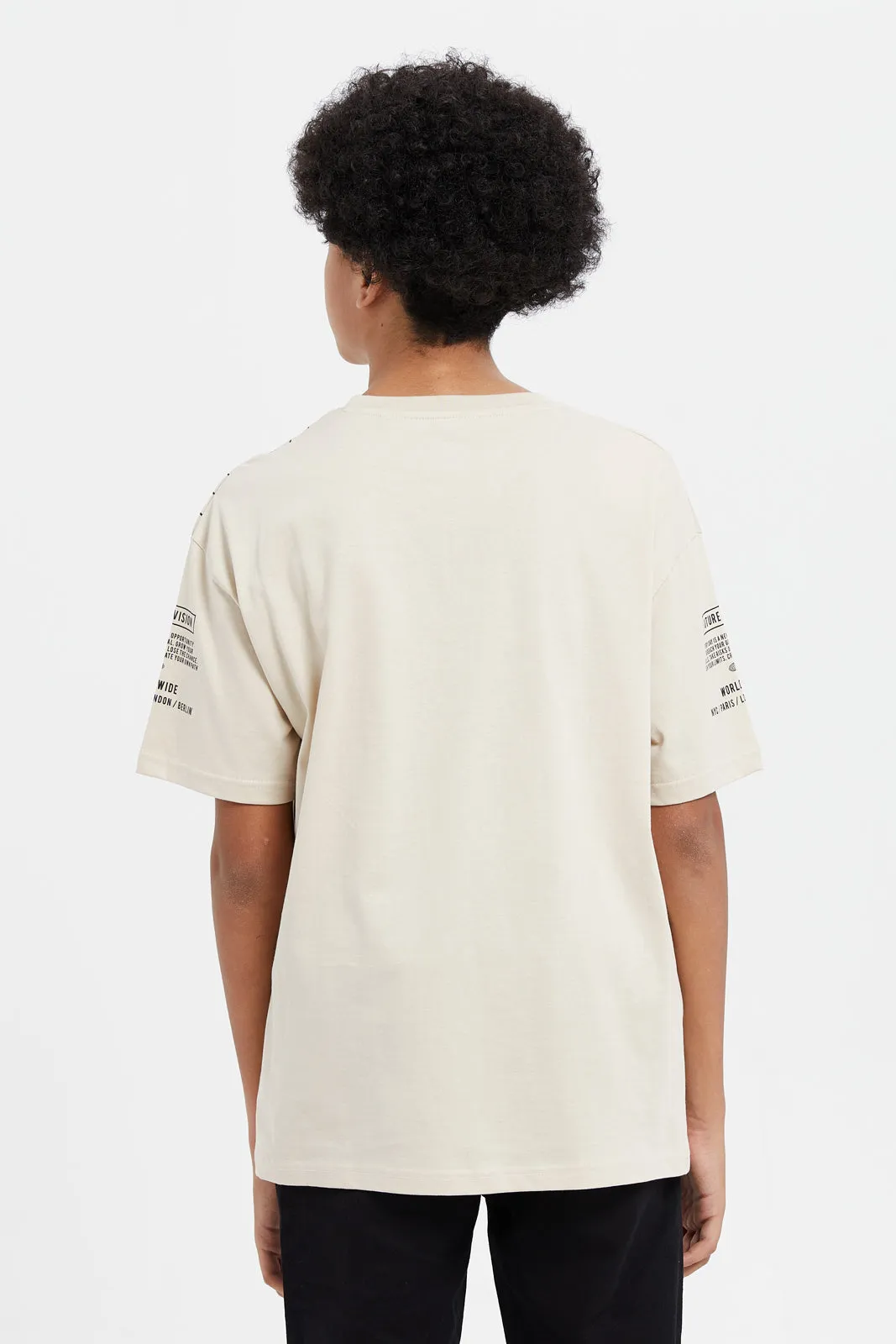 Senior Boys Beige Unlimited Print Oversize T-Shirt