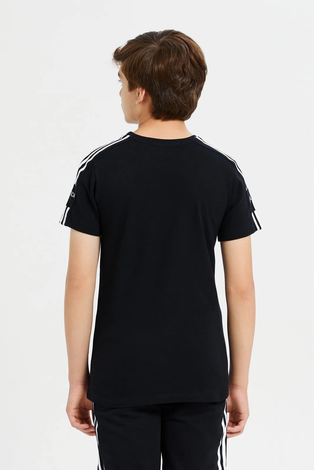 Senior Boys Black Embellished T-Shirt