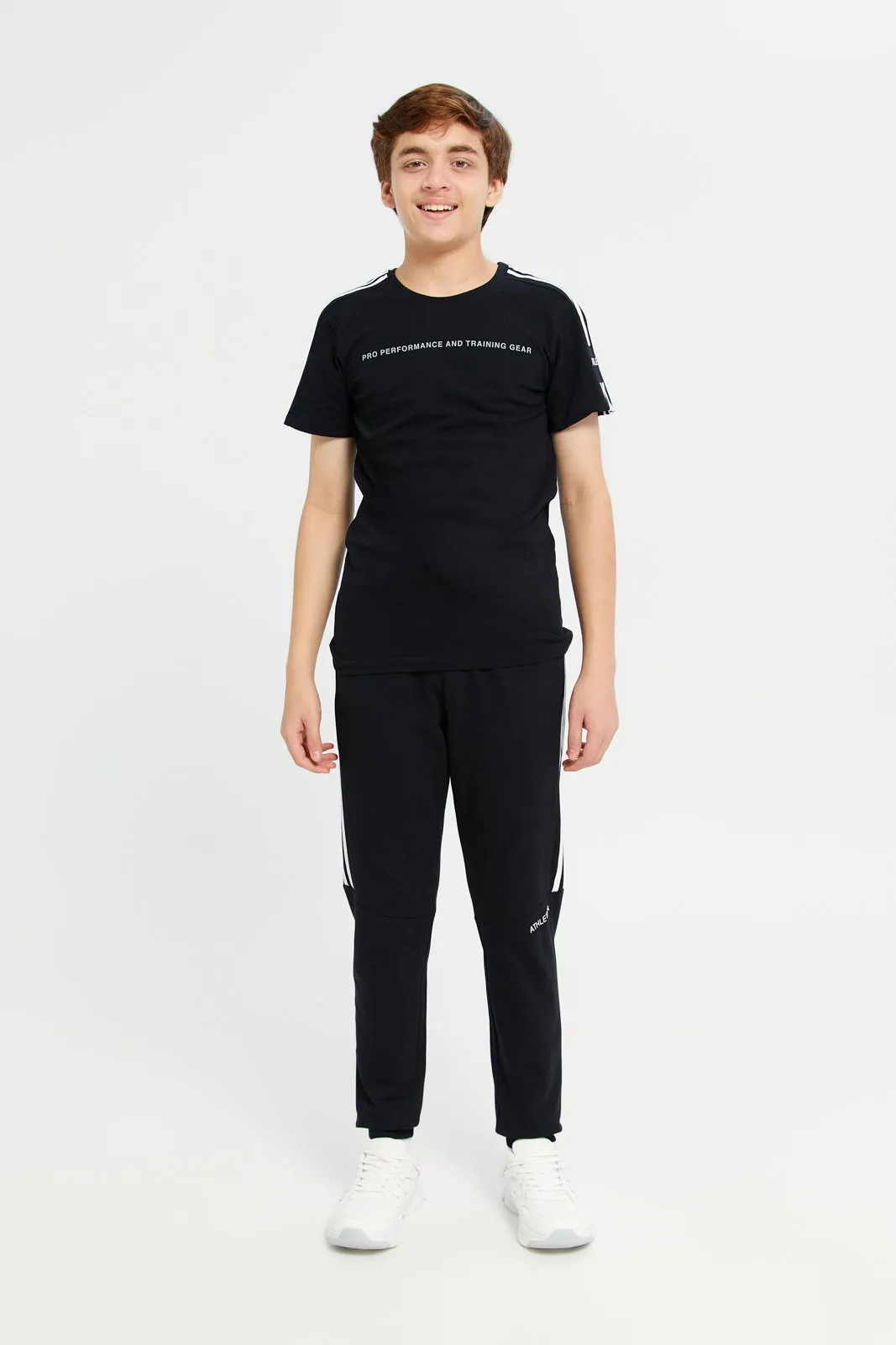 Senior Boys Black Embellished T-Shirt