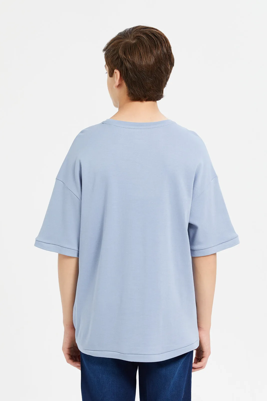 Senior Boys Blue Emboss Oversize T-Shirt