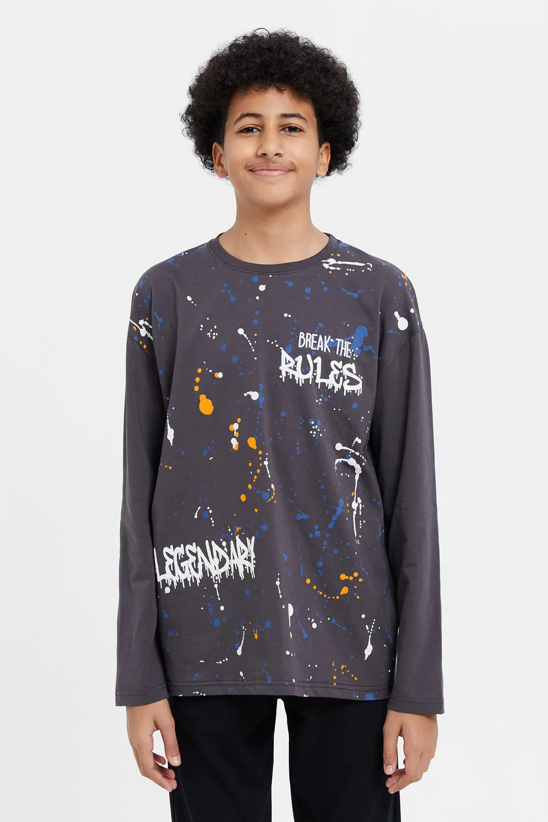 Senior Boys Charcoal Splatter Print Oversize T-Shirt