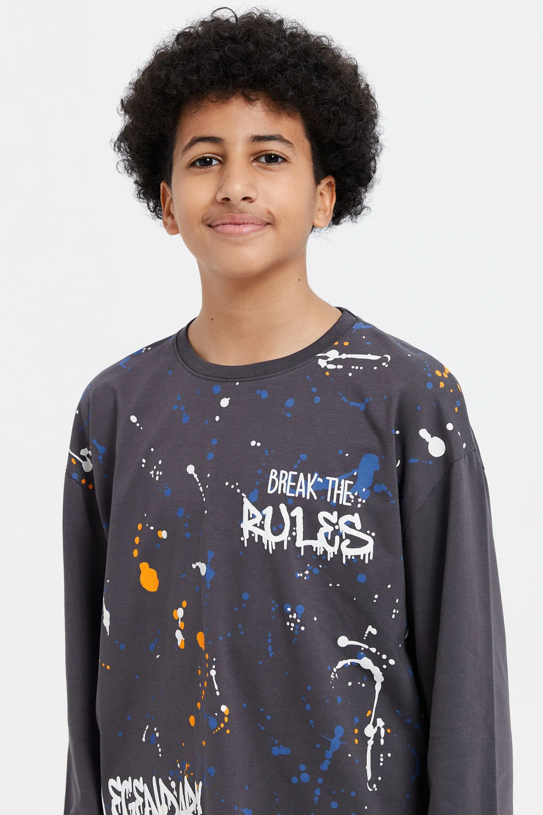 Senior Boys Charcoal Splatter Print Oversize T-Shirt