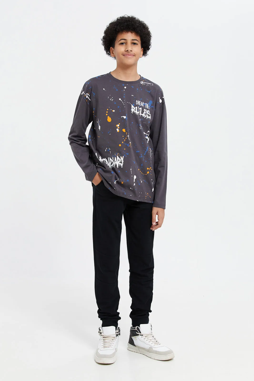 Senior Boys Charcoal Splatter Print Oversize T-Shirt