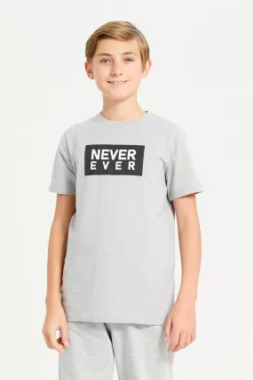 Senior Boys Grey Never Ever Print T-Shirt