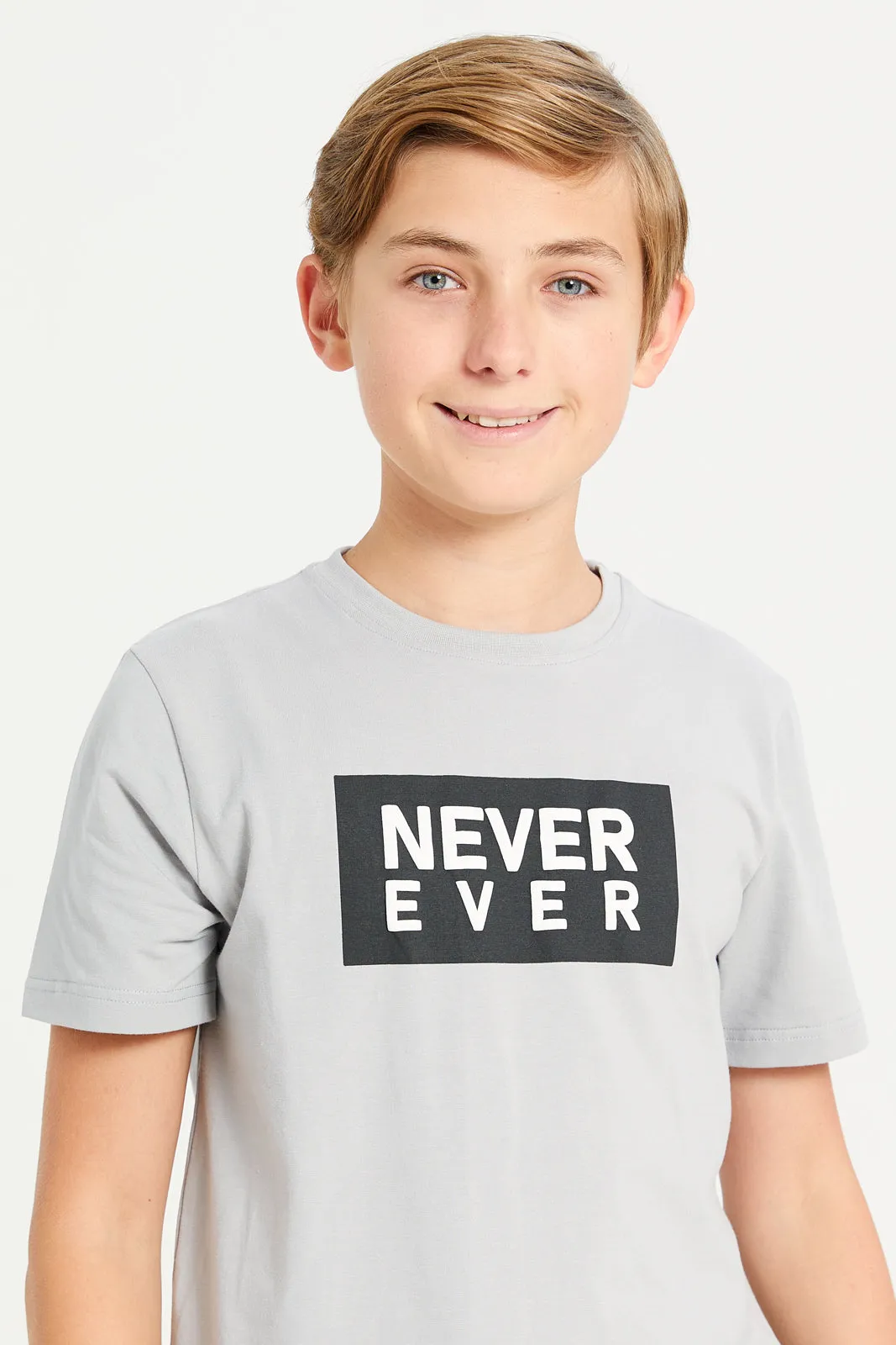 Senior Boys Grey Never Ever Print T-Shirt