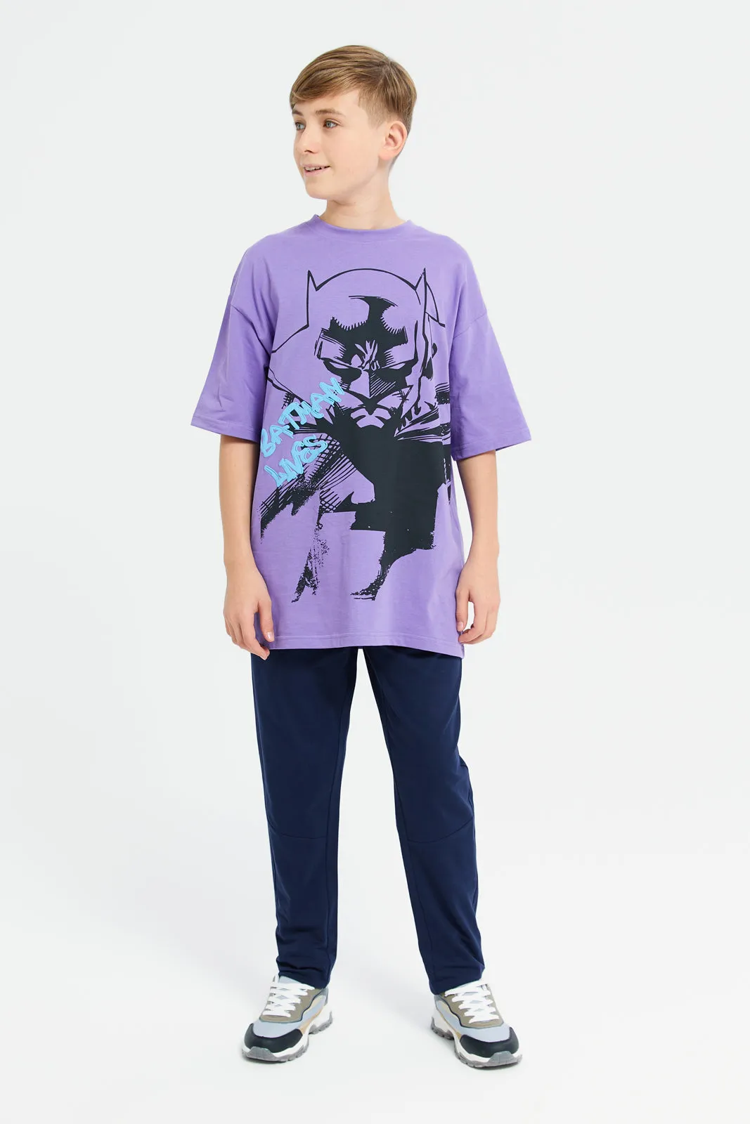 Senior Boys Lilac Batman Print T-Shirt