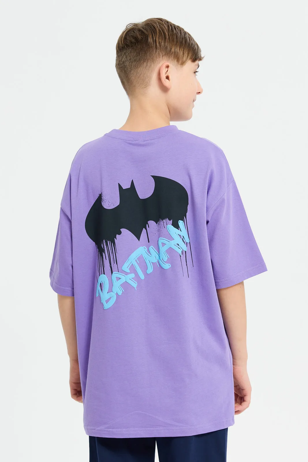 Senior Boys Lilac Batman Print T-Shirt