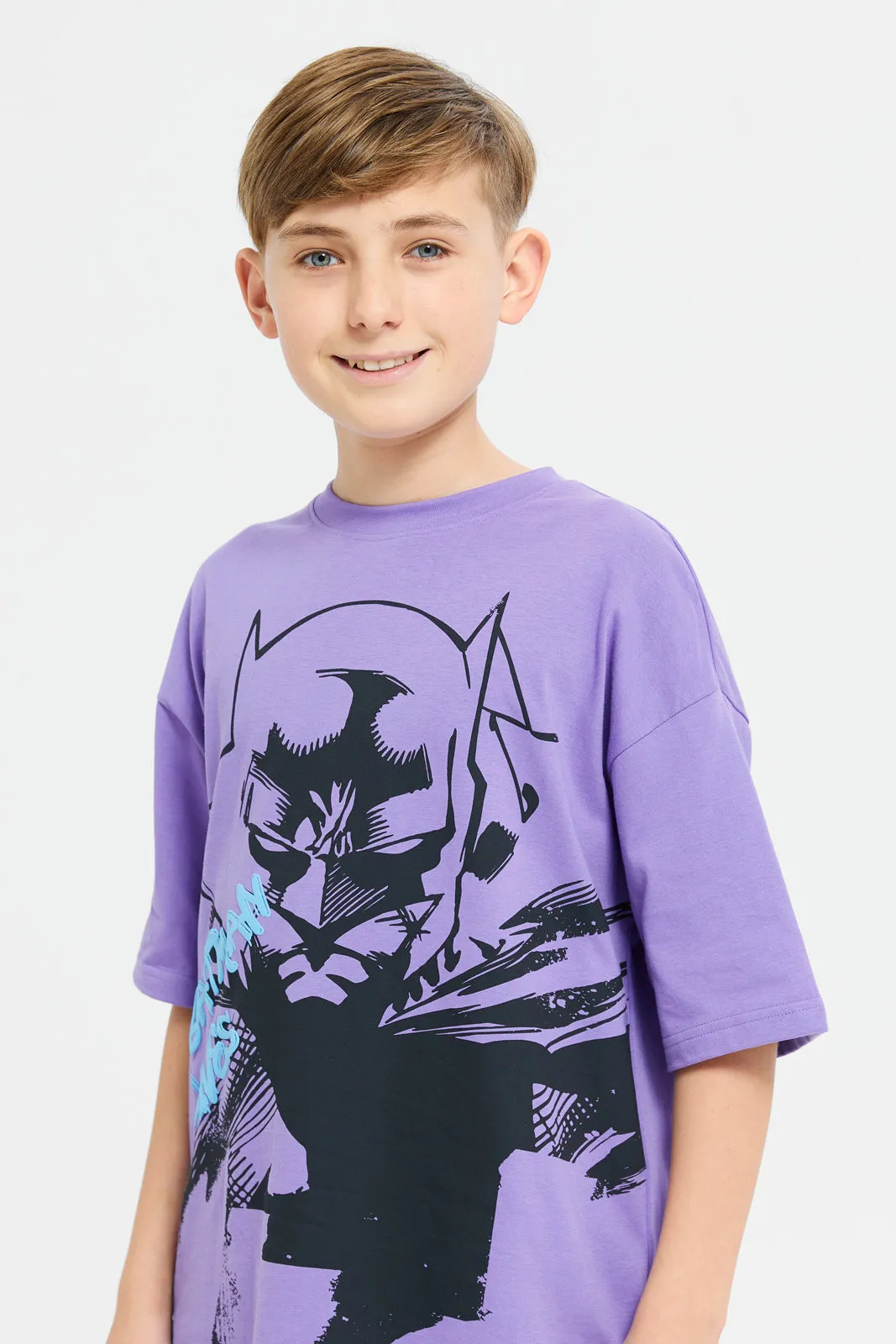 Senior Boys Lilac Batman Print T-Shirt